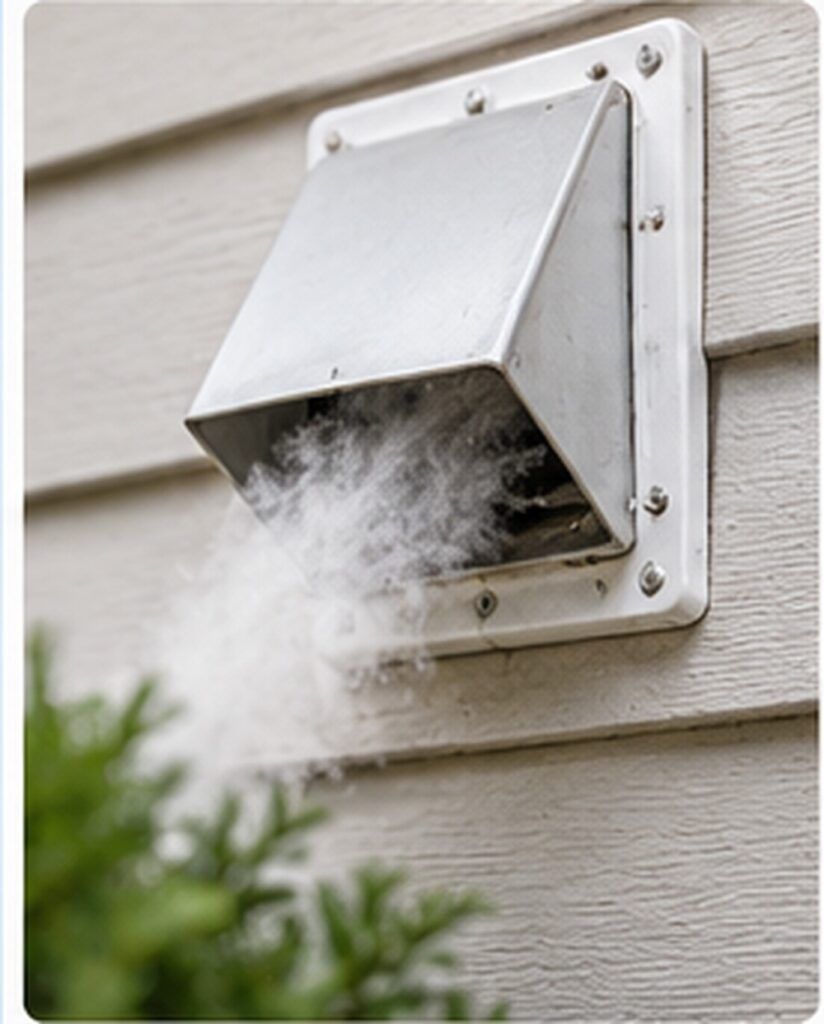 Outdoor dryer vent hood with the flap open while the dryer is running